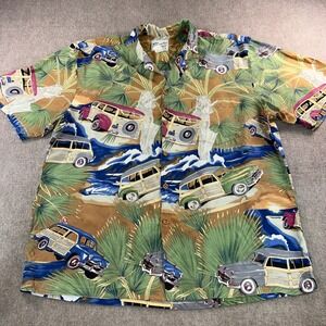Diamond Head Sportswear Hawaiian Shirt Mens Large Woody Wagon Rayon Surf Hawaii